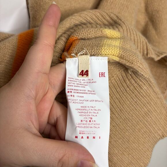 Marni wool and cashmere tan knit sweater with horizontal stripes crew neck small - Picture 6 of 7